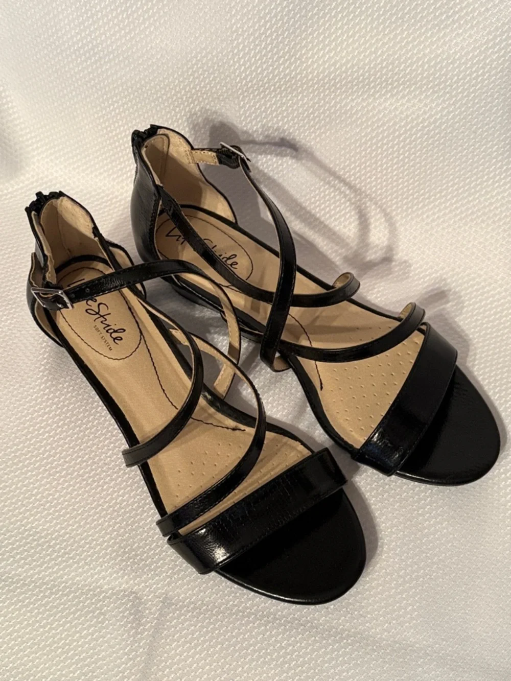 LifeStride‎ Yolanda Black Strappy Wedge Sandals Womens 8.5W Low Heel Zip Back